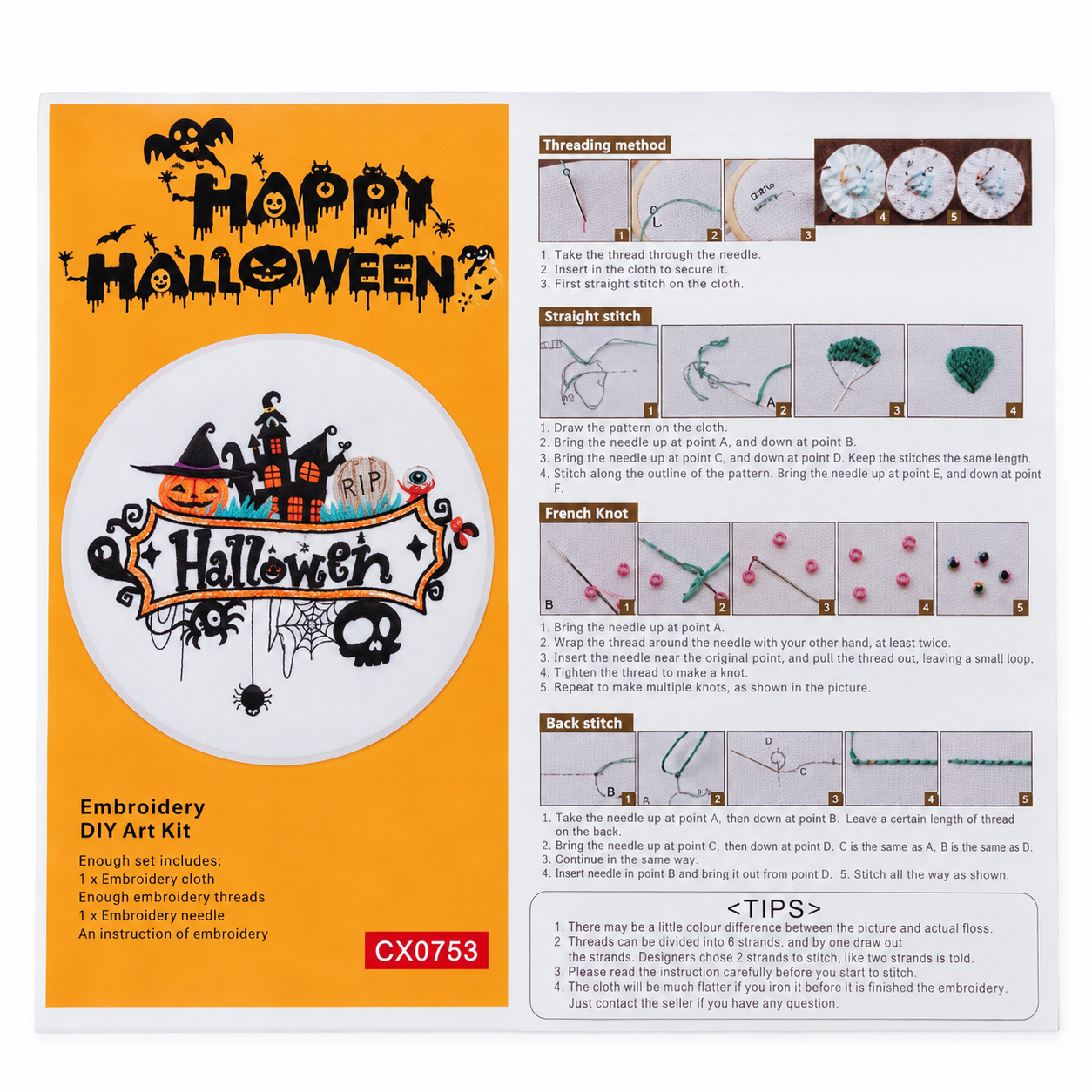 Sample listing image of the CX0753 Halloween embroidery kit